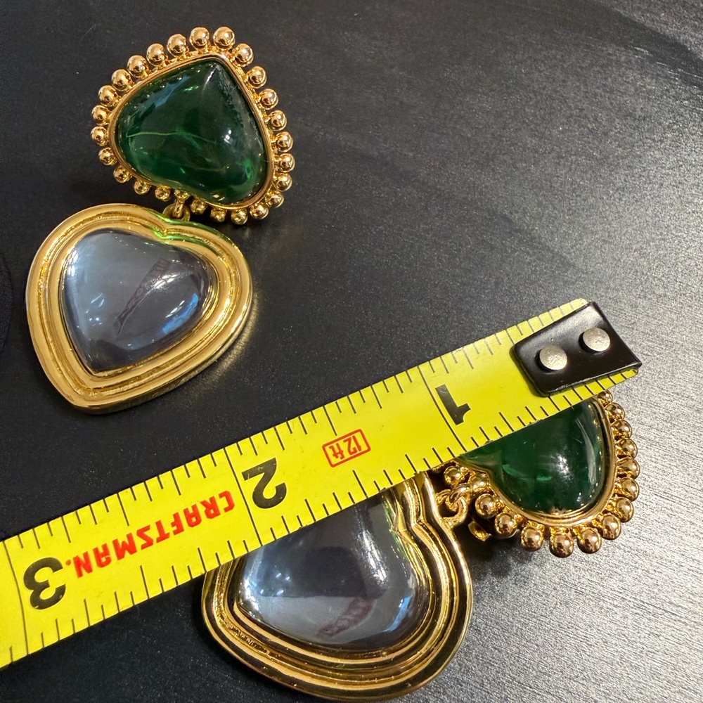 NEW Tory Burch Green & Blue heart drop clip-on earrings - Picture 9 of 10